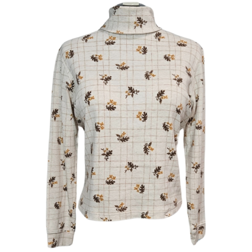 Classic Elements Women's SIZE M 100% Cotton Long Sleeve Fall Turtleneck in Beige